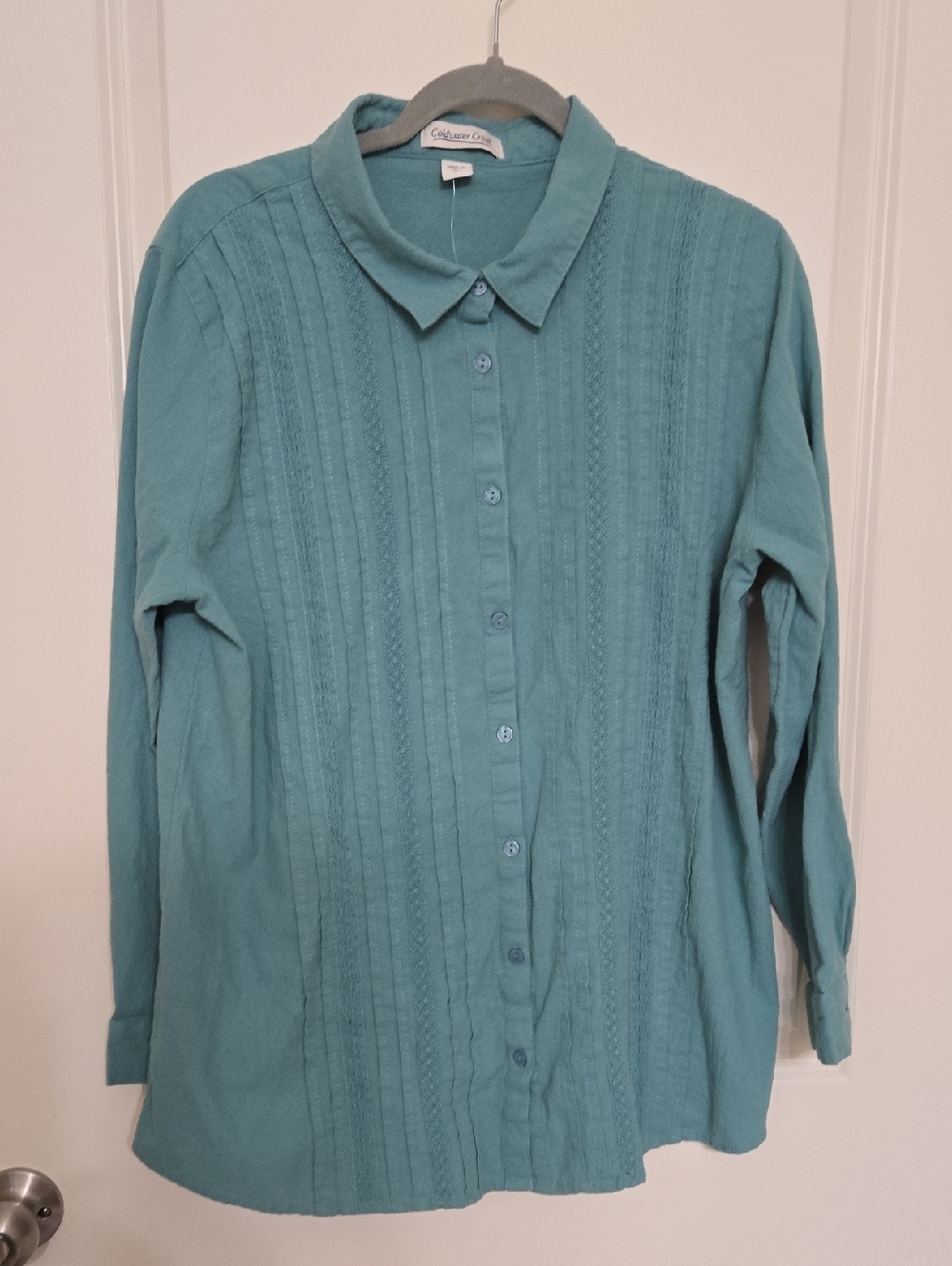 Coldwater Creek Teal-Blue Textured Button Front Shirt